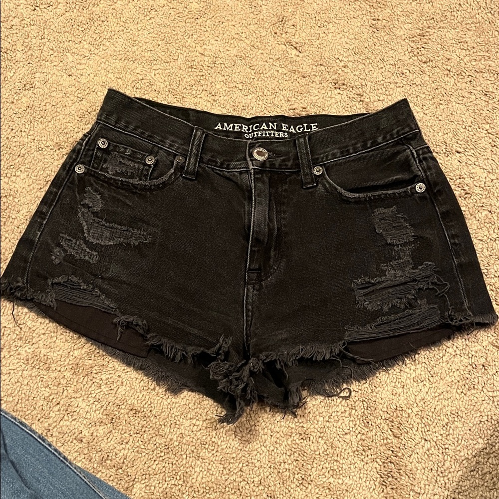 American Eagle Outfitters Black Ripped Jean Shorts